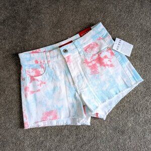 Guess white denim tie dye cotton fringe shorts women's size 26 NWT